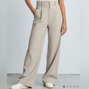Everlane Sandstone Way-High Drape Wide Leg Trousers Neutral Pants NWT Sz10 Short